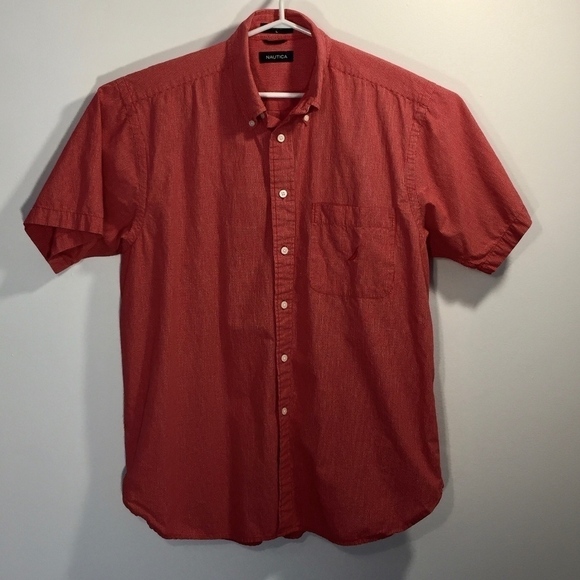 Nautica Red Check Short Sleeve Button Down. - Picture 1 of 7